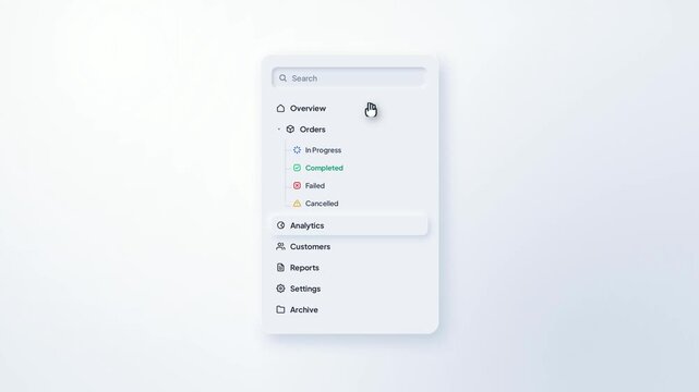 Search bar interface design with menu dropdown list on minimalist background