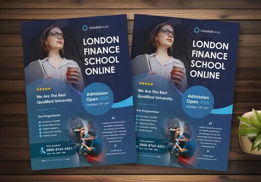 Modern Finance School Education Flyer Template Colour Blue