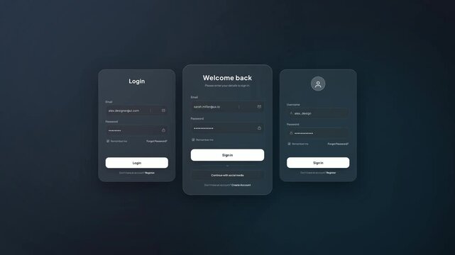User interface login form design with dark mode layout for web and mobile application