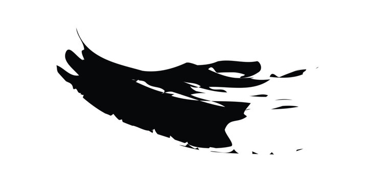 extured black paintbrush stroke with rough edges and exposed bristles, presented alone on a plain white background for a minimalist design.