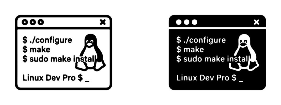 Linux Command Line Interface Icons, Tux Penguin Logo, Software Development, Programming Terminal Window, Command Prompt Graphics