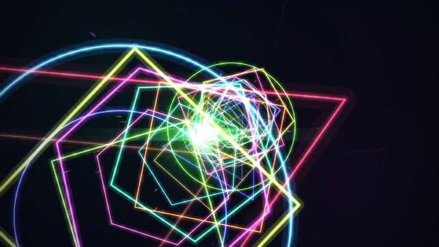 Vibrant Neon Geometric Shapes Tunnel Flight Loop Animation