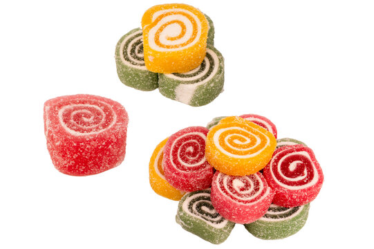 Jelly sweet candy roll isolated on a white background. Marmalade candy.