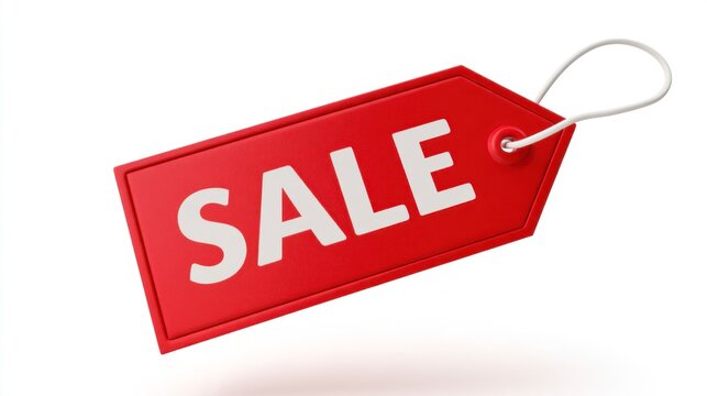 Red 3D Sale Tag Isolated on White Background