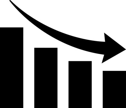 Black bar graph illustration depicts a clearly declining trend with a downward pointing arrow showing negative performance data