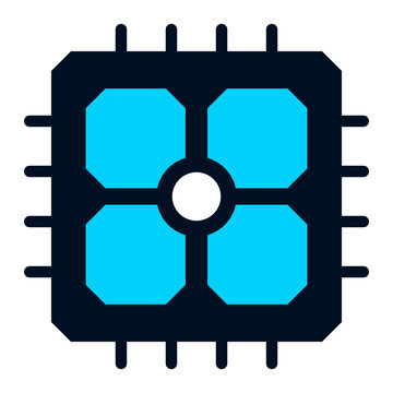 Four Core Processor Chip Icon in Navy and Cyan