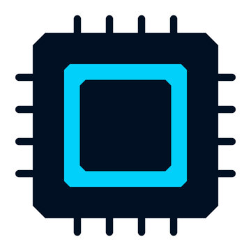 Microprocessor Chip Icon in Navy and Cyan