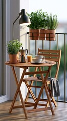 Obraz premium Relaxing balcony breakfast scene with natural light