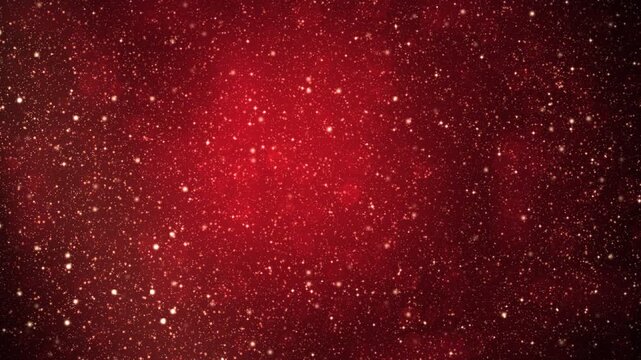 Red glittering star particles floating and sparkling on dark