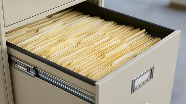 Reach into the drawer of a modern filing cabinet, where you will find neatly organized manila folders for business record management