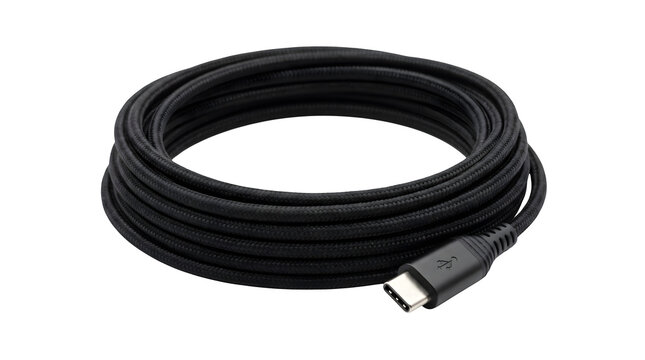 Coiled black usb type-c cable with connector type c connector technology electronic transfer accessory flexible equipment connection
