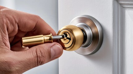 Fototapeta premium Lock picking close up showing the mechanism
