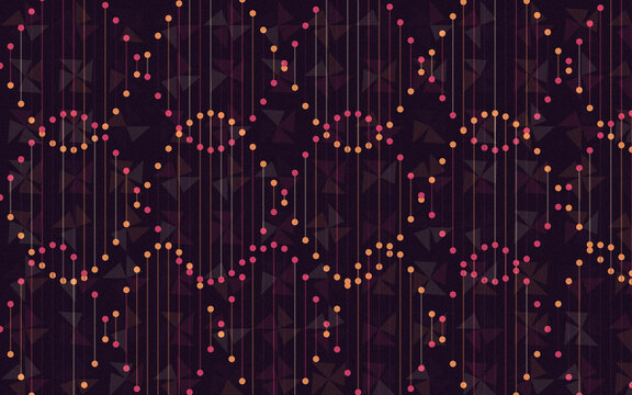 Digital dna helix structure pattern with glowing nodes for modern scientific technology themes.
