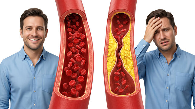 Visual Comparison of Healthy and Blocked Arteries Showing Impact on Heart Health
