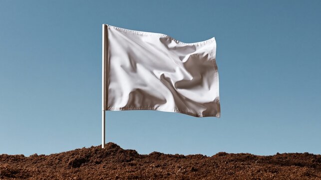White flag on soil symbolizes surrender or peace