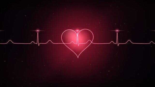 Heartbeat Pulse Line with Neon Heart Shape and Glowing Waves Motion