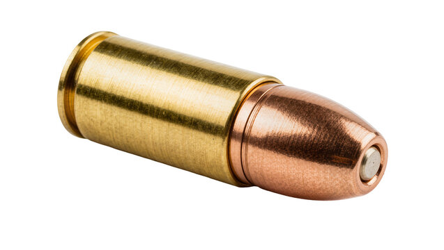 Brass and copper bullet cartridge, isolated on transparent background