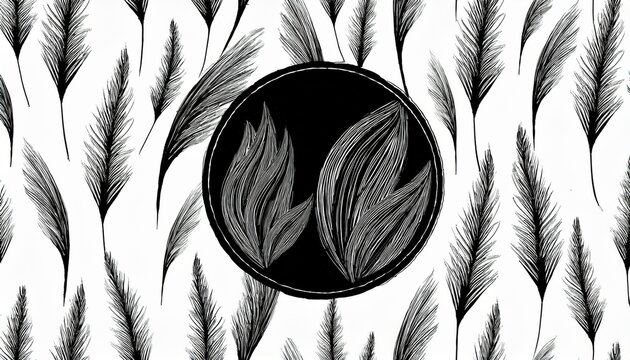 black grass natural organic bio eco label and shape on white background seamless brush pattern