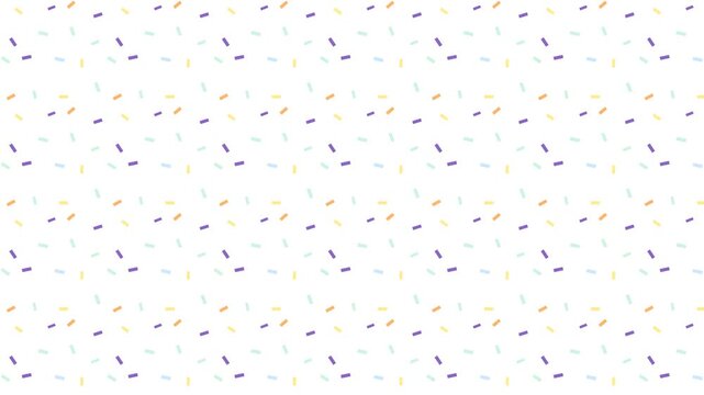 Seamless scrolling colorful confetti on white pattern, looping animated background for video titles and streams, 4K 58 seconds