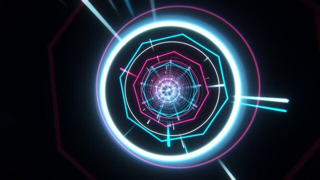 Cyberpunk Neon Lasers Tunnel VJ Loop with Octagon Shapes and Speed