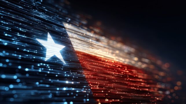 Texas flag design with moving lines and lights at night
