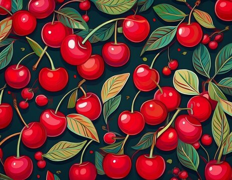cherry print summer fruit seamless pattern bold graphic fun fruit motif
