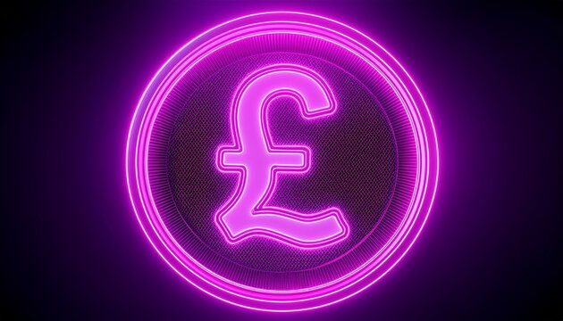 outline neon pound coin violet magenta neon coin with pound sterling sign digital money token gbp currency financial market and trade money earn finance budget bank cash