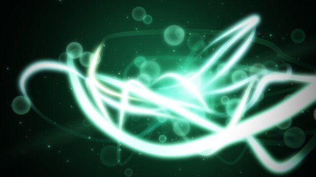 Abstract Green Glowing Light Waves And Particles Motion Background