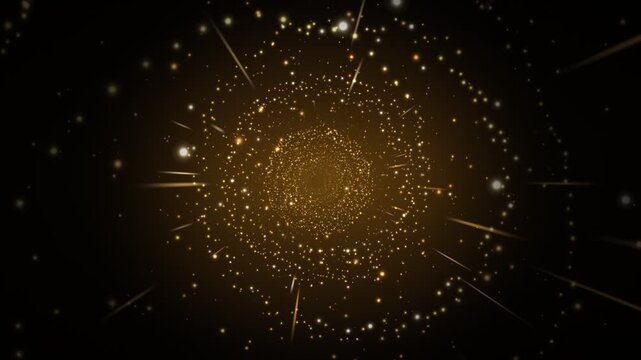 Golden Glowing Particles Tunnel Seamless Motion Background Loop