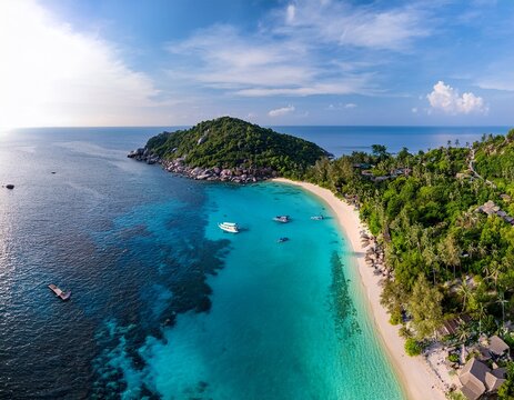 aerial view tropical beach sai nuan koh tao thailand