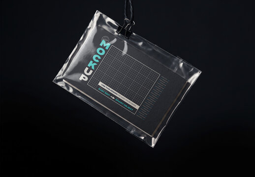 Plastic Pouch Hanging by clip Card Mockup