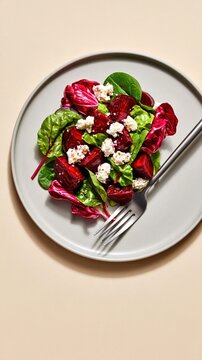 Delicious beetroot salad with creamy feta cheese