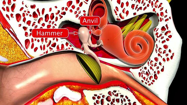 Cochlea anatomy showing the spiral inner ear structure responsible for hearing and sound transduction.