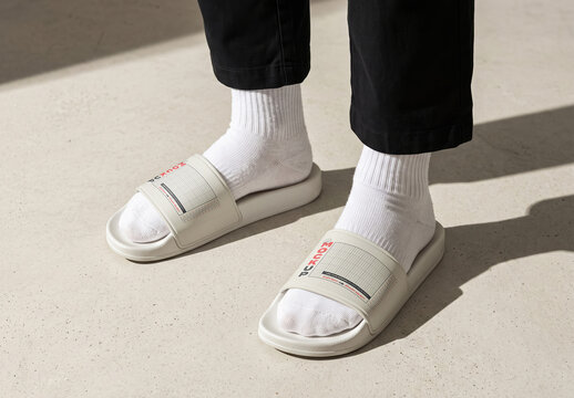 Slide Sandals with Socks Branding Design Mockup