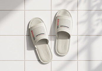 Slippers Design Mockup on Tiled Floor