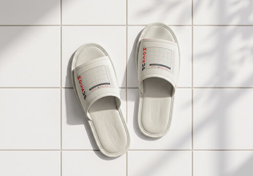 Slippers Design Mockup on Tiled Floor