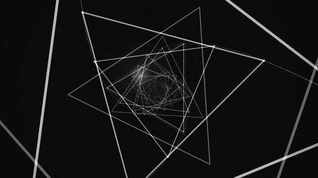Minimalist White Triangle Tunnel Background Loop with Wireframe