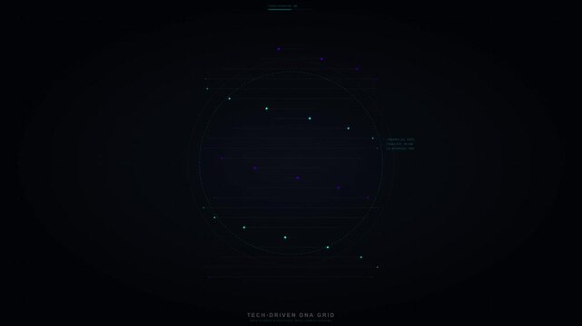 Futuristic digital hud interface forming tech driven dna grid