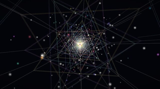 Colorful Triangular Wireframe Tunnel Infinite Loop Background