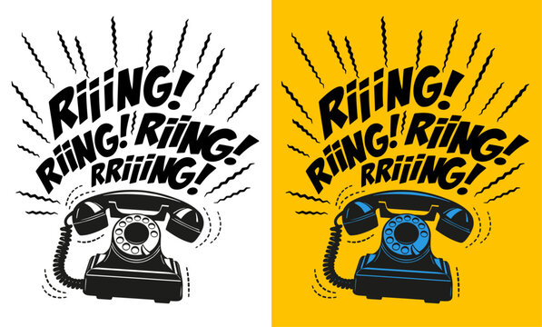 Vintage Clip-Art of a Ringing Rotary Phone.