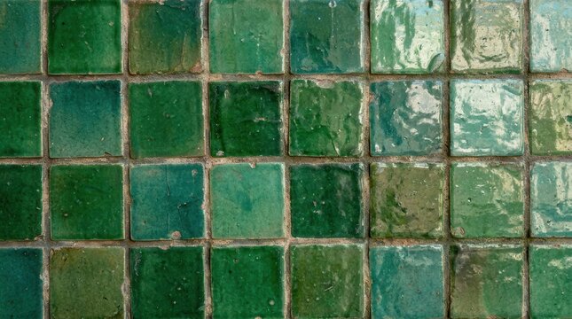 Green ceramic tile texture featuring vintage style for interior design.