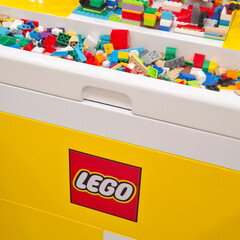 Obraz premium Lego store play table filled with plastic building blocks and bricks merchandise in retail store on September 22, 2026 in Bangkok, Thailand 