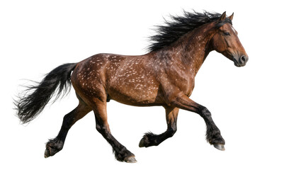 Brown dappled horse with black mane and tail running, isolated on transparent background © ProStock