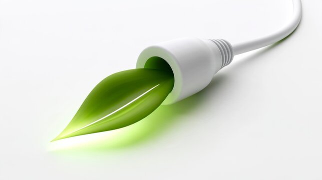Green Energy Concept: Power Plug with Fresh Leaves Symbolizing Renewable and Sustainable Electricity