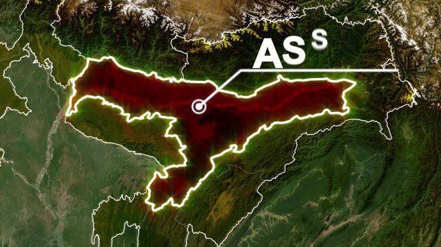 Assam State Map Highlighted with Location Marker Animation