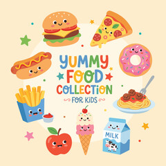 Fototapeta premium Delicious Fast Food And Sweet Desserts Illustration Bundle