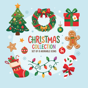 Festive Traditional Christmas Holiday Decor And Ornaments Set