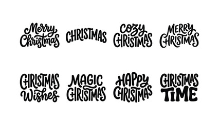Merry Christmas typography lettering set cute cozy holiday quote calligraphy font text vector bundle © XENEXARTS