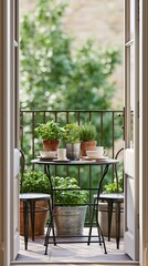 Obraz premium Cozy balcony retreat with greenery and inviting atmosphere
