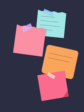 Colorful sticky notes floating against dark background